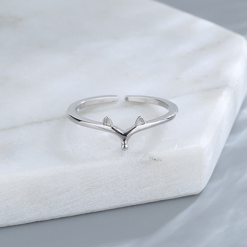 Adjustable Sterling Silver Fox Ring – Dainty Forest Spirit Design (Women’s) - Promise Rings