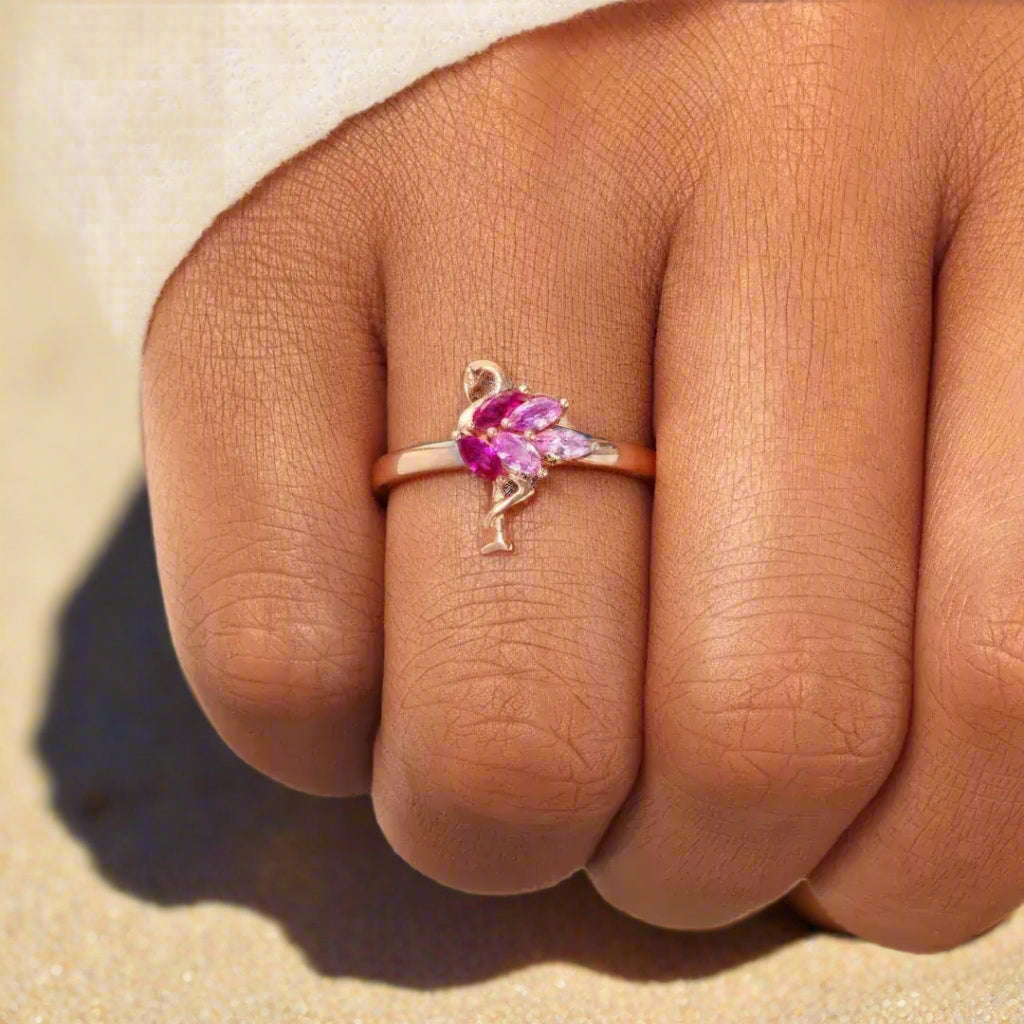 4mm Rose Gold Sterling Silver Pink Flamingo Tropical Ring – Playful Elegance & Symbolism (Women’s) - Promise Rings