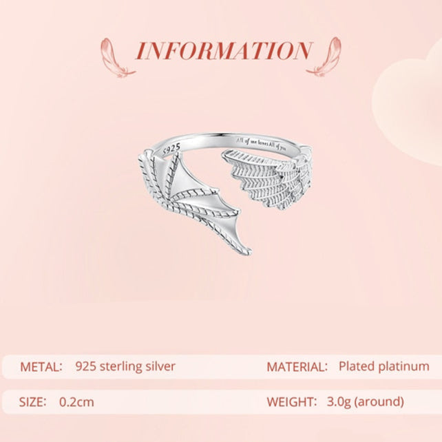 3mm Silver Angel & Demon Wings Ring – Symbol of Light & Shadow Balance (Unisex) - Promise Rings