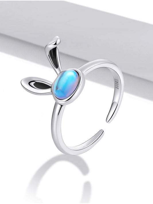 Easter Rabbit Bunny 925 Sterling Silver Moonstone Women's Ring - Promise Rings