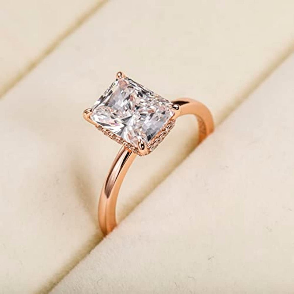Elegant 3ct Rectangle Cubic Zirconia 925 Sterling Silver Gold Color Women's Ring - Promise Rings