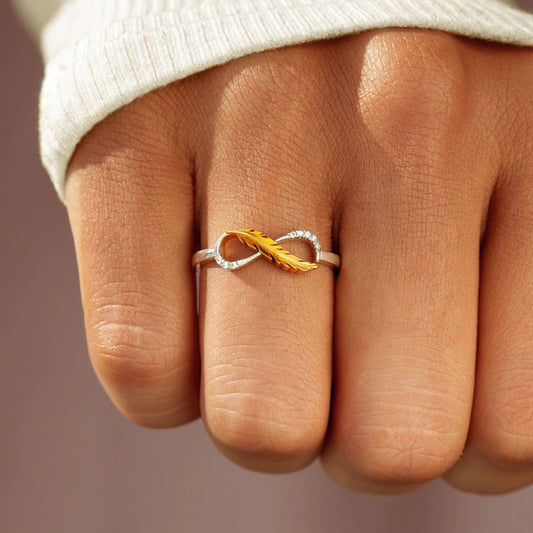 Golden Feather Infinity Symbol 925 Sterling Silver Women's Ring - Promise Rings