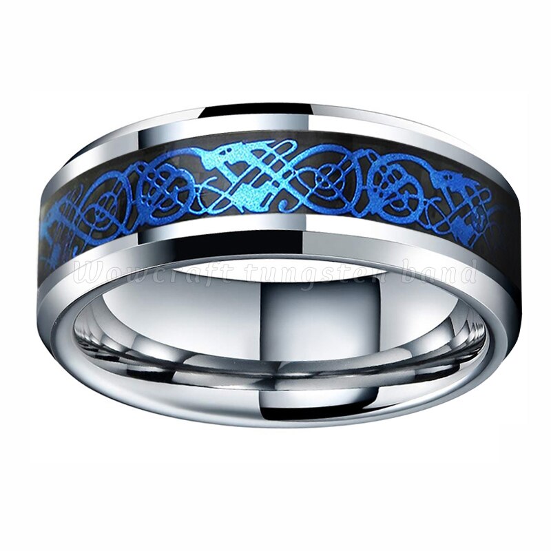 8mm Silver Tungsten Celtic Ring – Blue Dragon Knot Inlay (Men’s) - Promise Rings