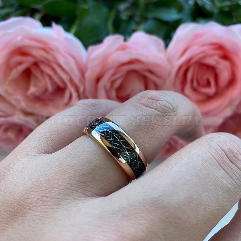 8mm Meteorite Domed Rose Gold Tungsten Black & Rose Gold Men's Ring