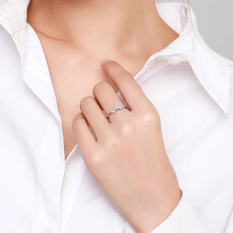 925 Sterling Silver Princess Crown Ring – Marquise Cut Leaf Tiara (Women’s) - Promise Rings