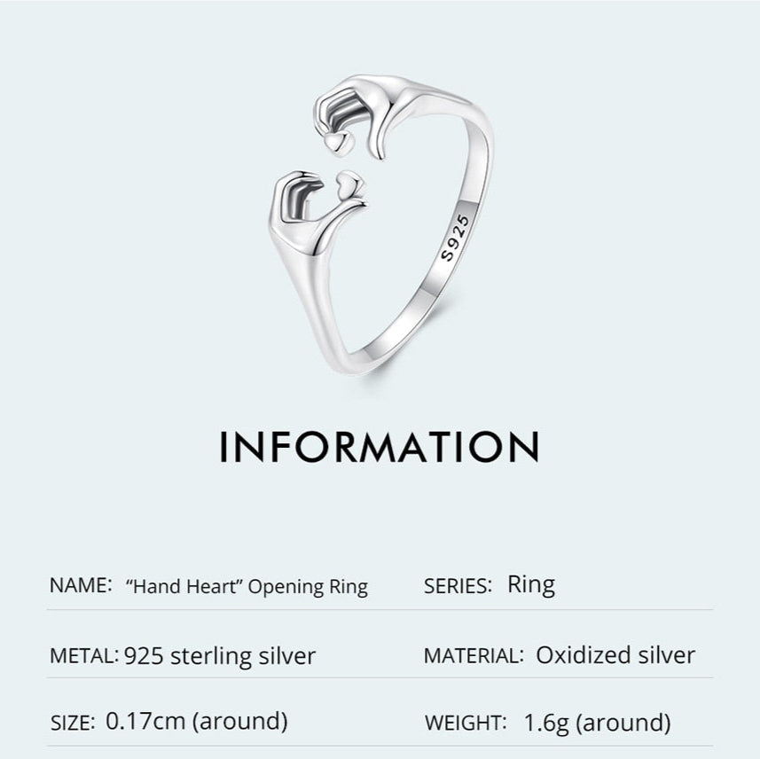 Sterling Silver Heart Hands Ring – Adjustable Love & Friendship Design (Women’s) - Promise Rings