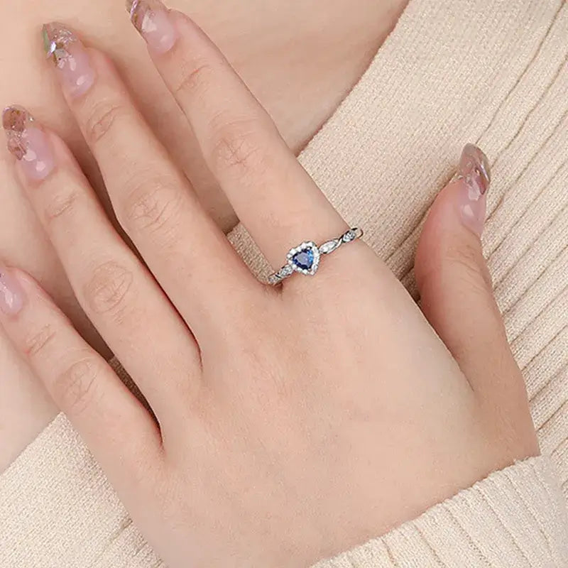 4mm 925 Sterling Silver Blue Heart Zircon Adjustable Ring – Romantic Ocean-Inspired Design (Women’s) - Promise Rings