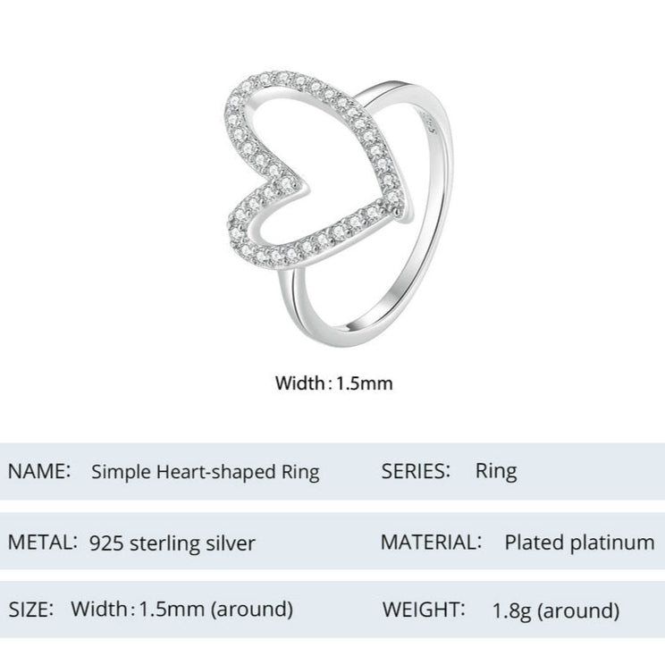 5mm Sterling Silver Open Heart Ring – Pavé Symbol of Love (Women’s) - Promise Rings