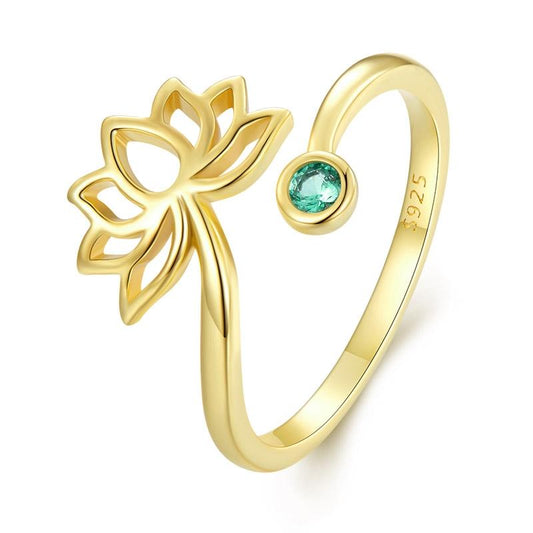 Lotus Flower 925 Sterling Silver Adjustable Ring – Symbol of Growth & Renewal (2 Colors) - Promise Rings