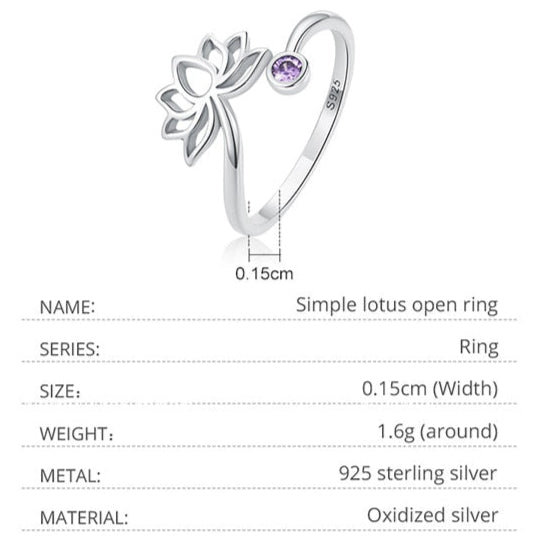 Lotus Flower 925 Sterling Silver Adjustable Ring – Symbol of Growth & Renewal (2 Colors) - Promise Rings