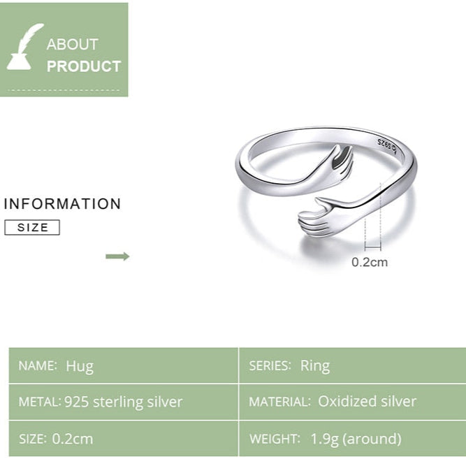 Sterling Silver Hug Ring – Wrapped Hands of Love & Support (Women’s) - Promise Rings