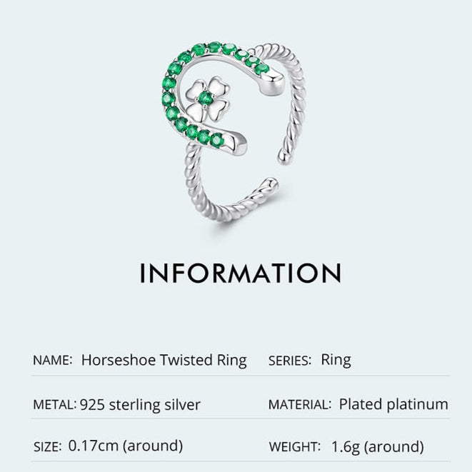 Lucky Horseshoe & Clover Ring – Irish-Inspired 925 Sterling Silver with Green Zircon (Women’s) - Promise Rings