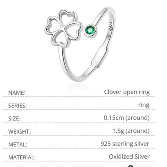 Sterling Silver Irish Clover Ring – Lucky Four-Leaf with Green Accent (Women’s) - Promise Rings