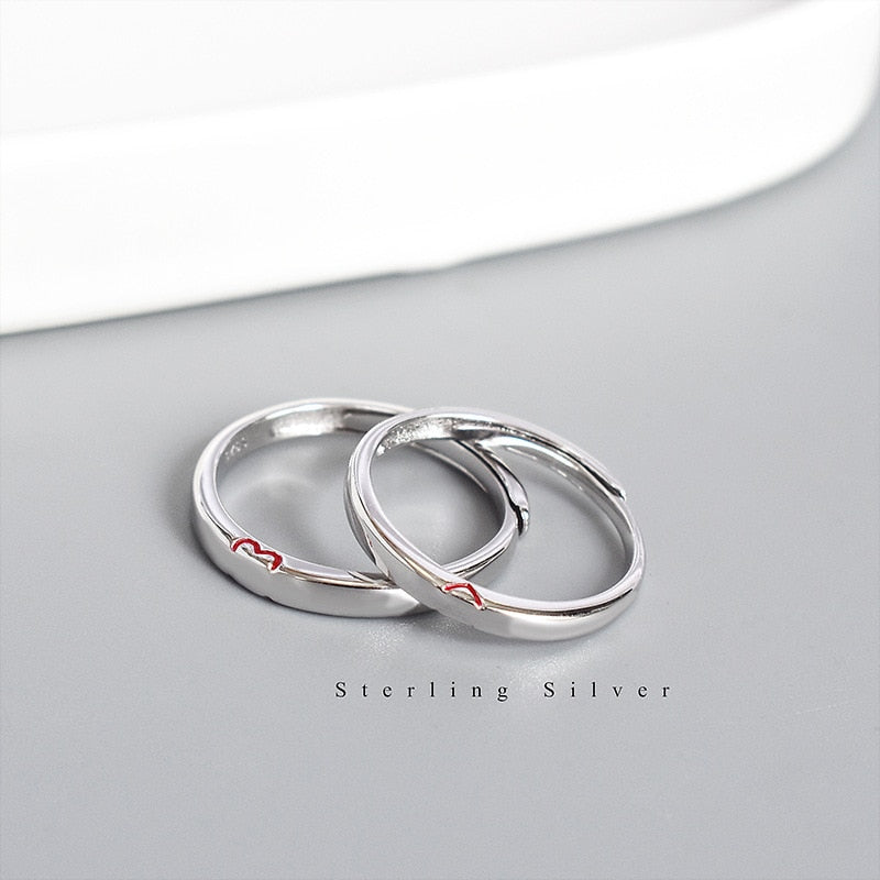 Joining Love Heart 925 Sterling Silver Unisex Rings (2pc/Set)couple - Promise Rings