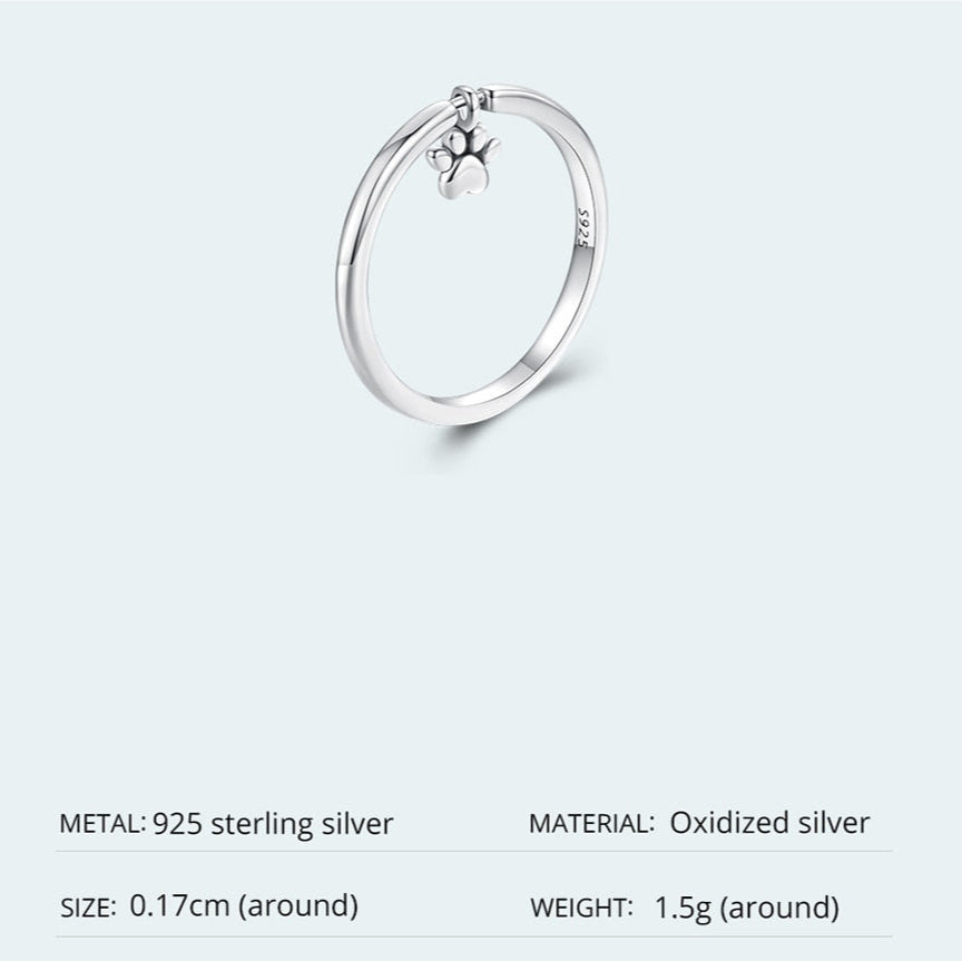 2mm Silver Pet Paw Print Ring – Minimalist Cat & Dog Jewelry (Women’s) - Promise Rings