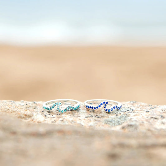 Ocean Blue Wave Beach 925 Sterling Silver Women's Ring (2 Colors) - Promise Rings