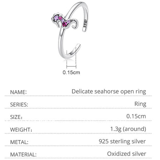 Sterling Silver Ocean Seahorse Ring – Rose Zircon Sea Life Charm (Women’s) - Promise Rings
