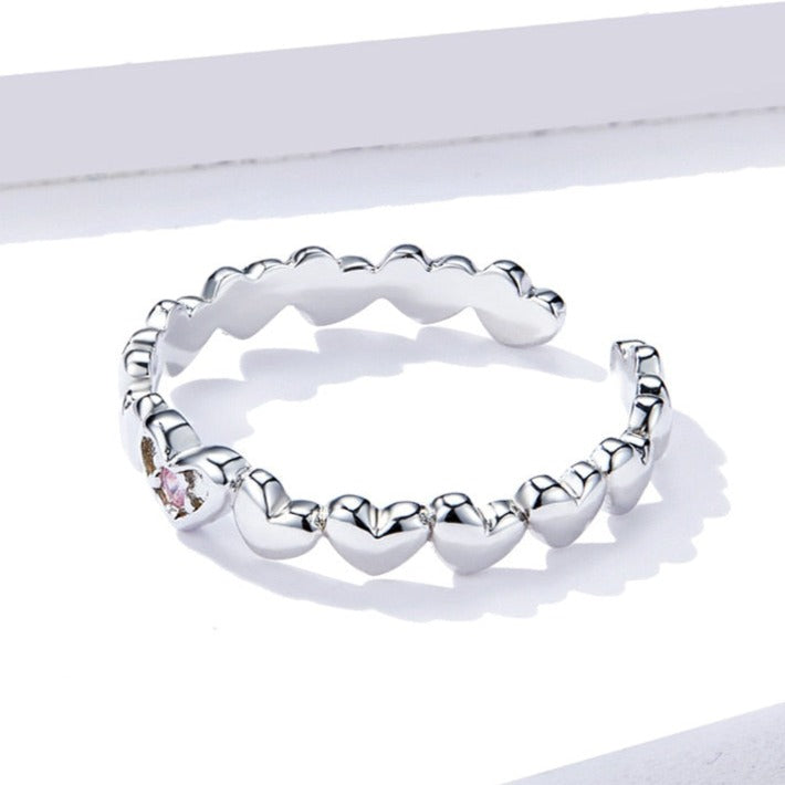 Pink Heart Cubic Zirconia 925 Sterling Silver Women's Ring - Promise Rings