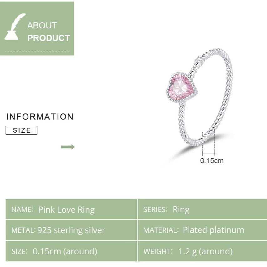 Pink Heart & Pink Square Cut CZ 925 Sterling Silver Women's Rings - Promise Rings