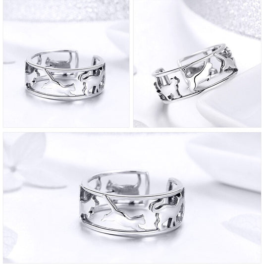 Playing Cats 925 Sterling Silver Women's Ring - Promise Rings