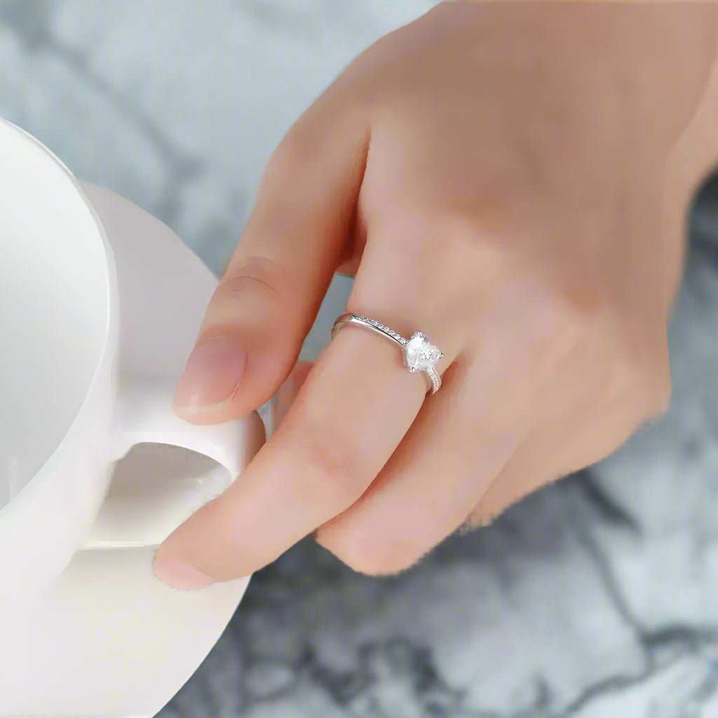 3mm 925 Sterling Silver Heart Zircon Ring – Romantic Love Design (Women’s) - Promise Rings