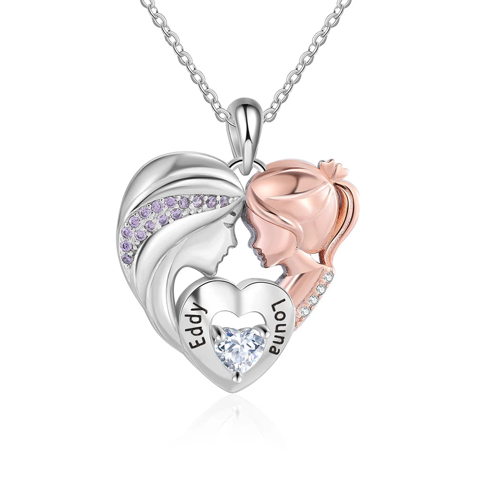 Personalized Rhodium Heart Pendant – Mother Daughter 2-Name