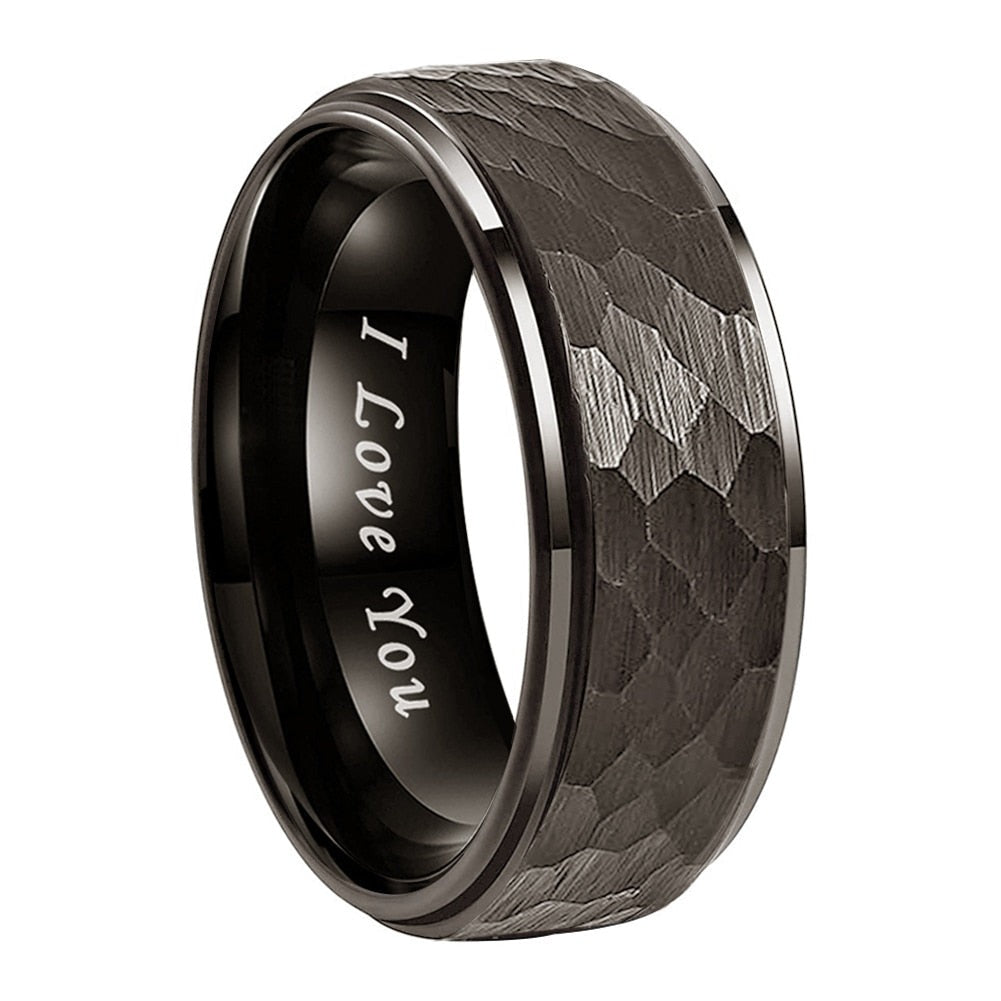 6mm, 8mm I Love You Engraved Hammered Gunmetal Tungsten Unisex Ring - Promise Rings