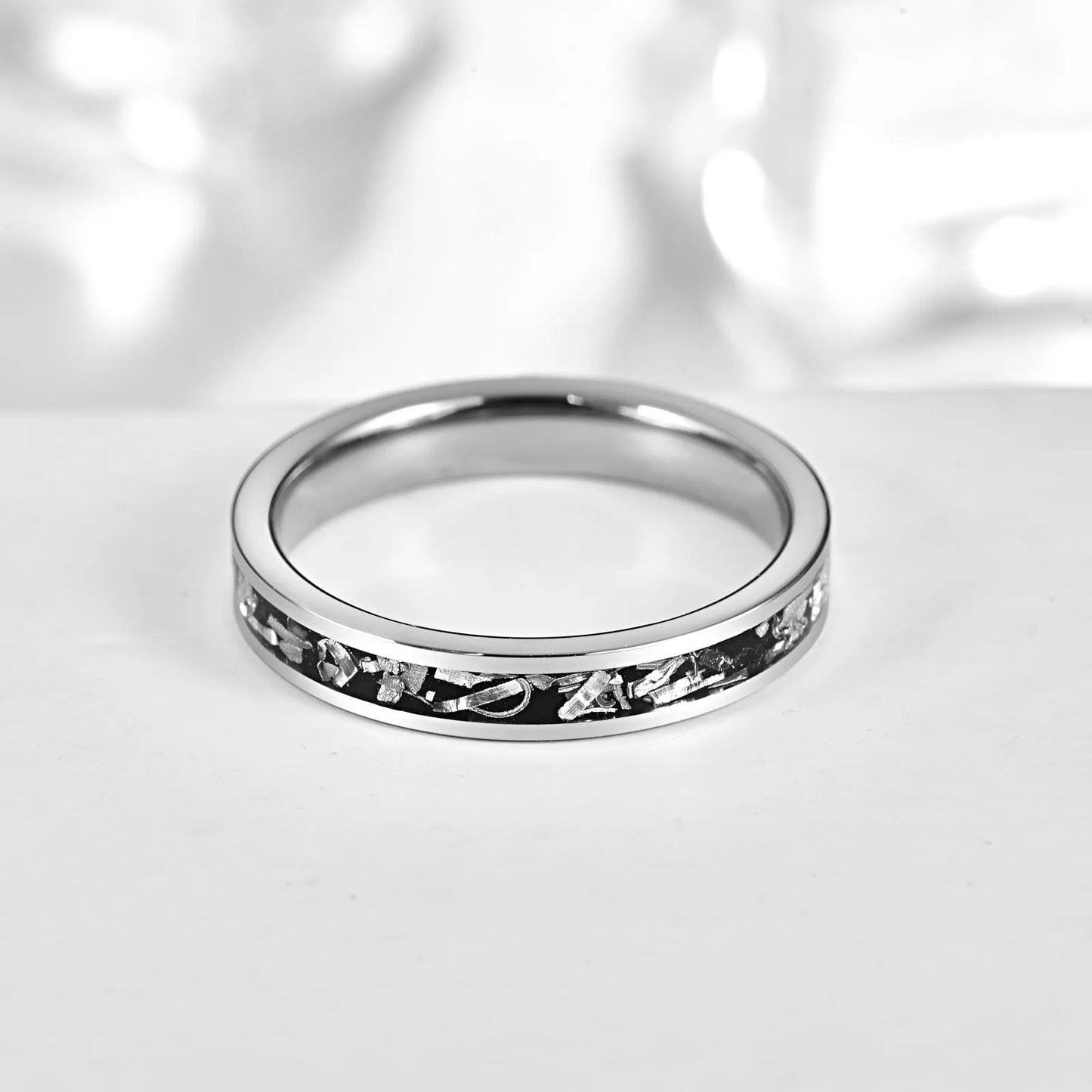 4mm Meteorite Polished Silver Tungsten Unisex Ring