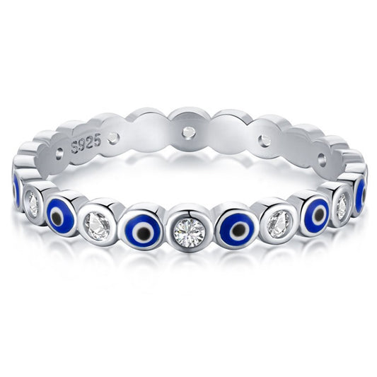 Blue Enamel Evil Eye 925 Sterling Silver Women's Ring