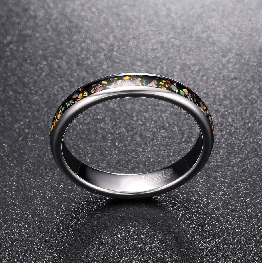 4mm Inlaid Imitation Opal Dome Silver Tungsten Unisex Ring