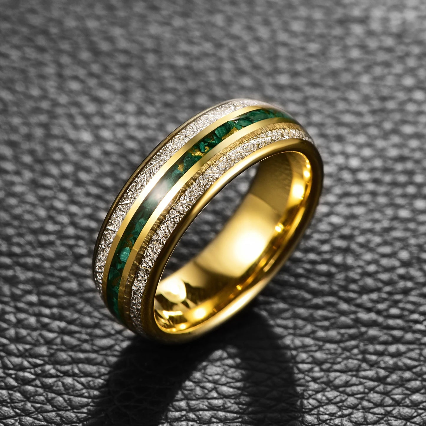 8mm Green Gravel & Meteorite Gold Tungsten Unisex Ring