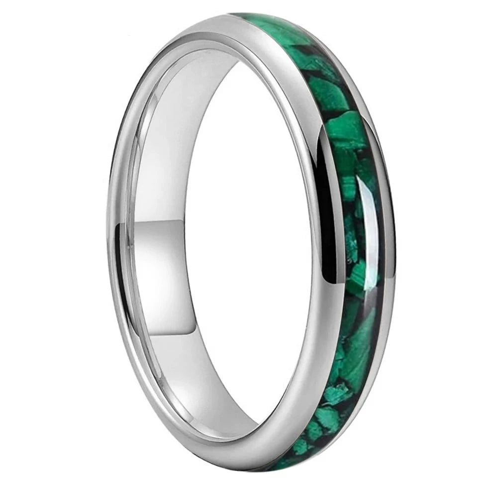 4mm Large Particle Green Opal Stone Tungsten Unisex Ring (4 Colors)