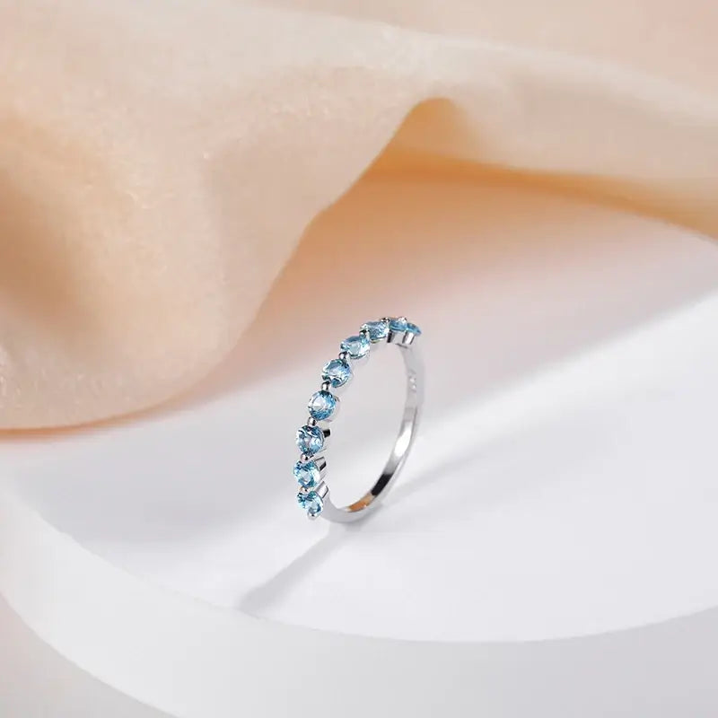 4mm 925 Sterling Silver Blue Zirconia Ring – Simple Charm Design (Women’s) - Promise Rings