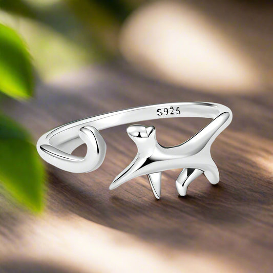 Playful Feline Cat Ring – Adjustable Sterling Silver Design (Women’s) - Promise Rings