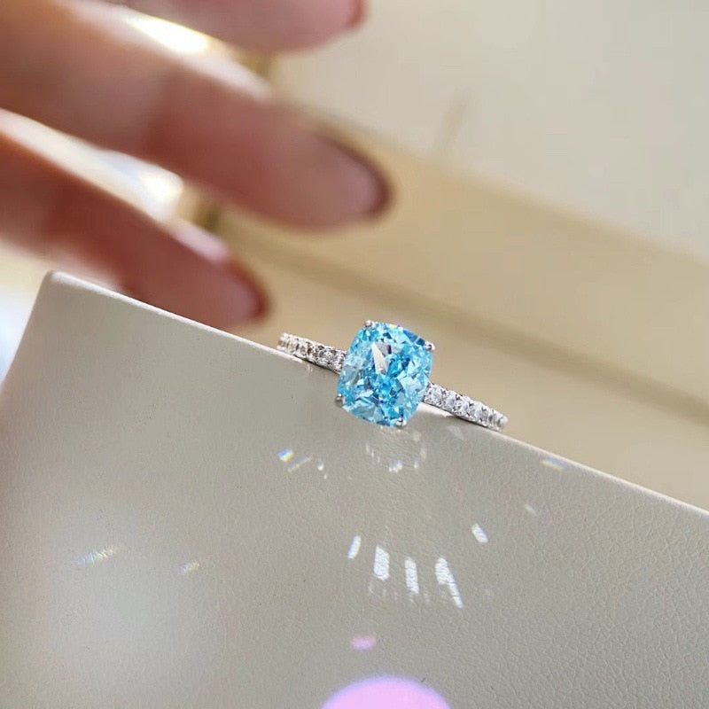 Sky Blue Sapphire Gemstone (created) 925 Sterling Silver Women's Ring - Promise Rings