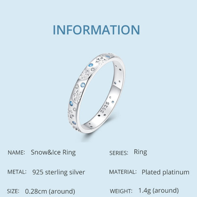 Snowflake Winter Sparkle Sterling Silver Ring – Blue & Clear CZ Band (Women’s) - Promise Rings