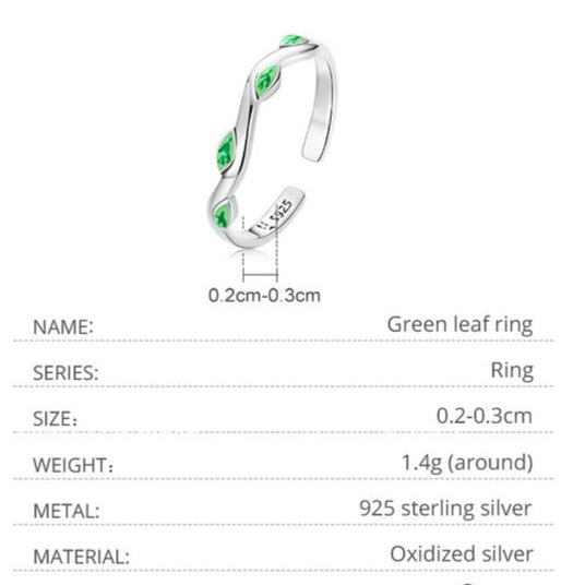 Nature-Inspired Sterling Silver Ring – Green Leaf Branch Design (Women’s) - Promise Rings