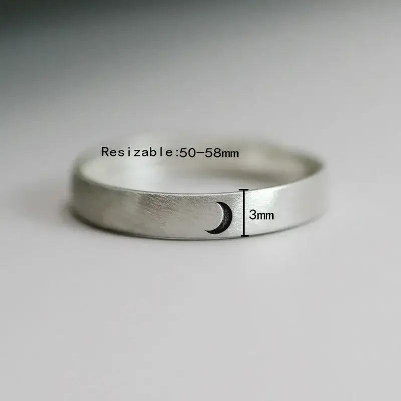 925 Sterling Silver Ring – Sun or Moon Symbol, Adjustable Band (Unisex) - Promise Rings