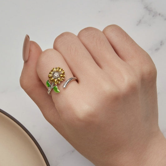 Sunflower 925 Sterling Silver Women's Ring - Promise Rings