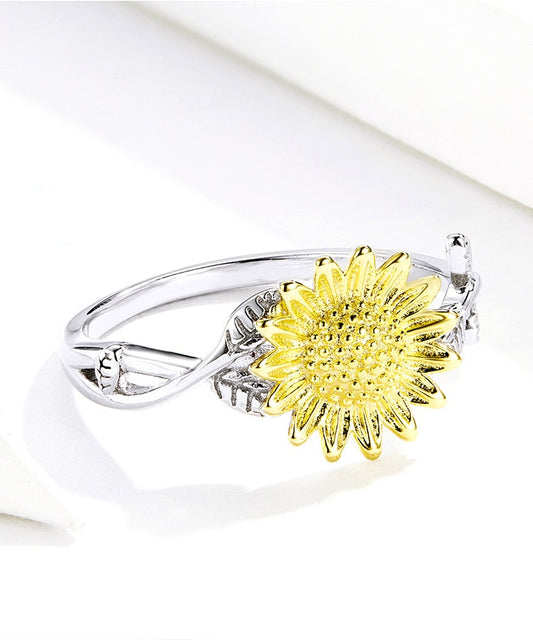 Sunflower Flower 925 Sterling Silver Women's Ring - Promise Rings