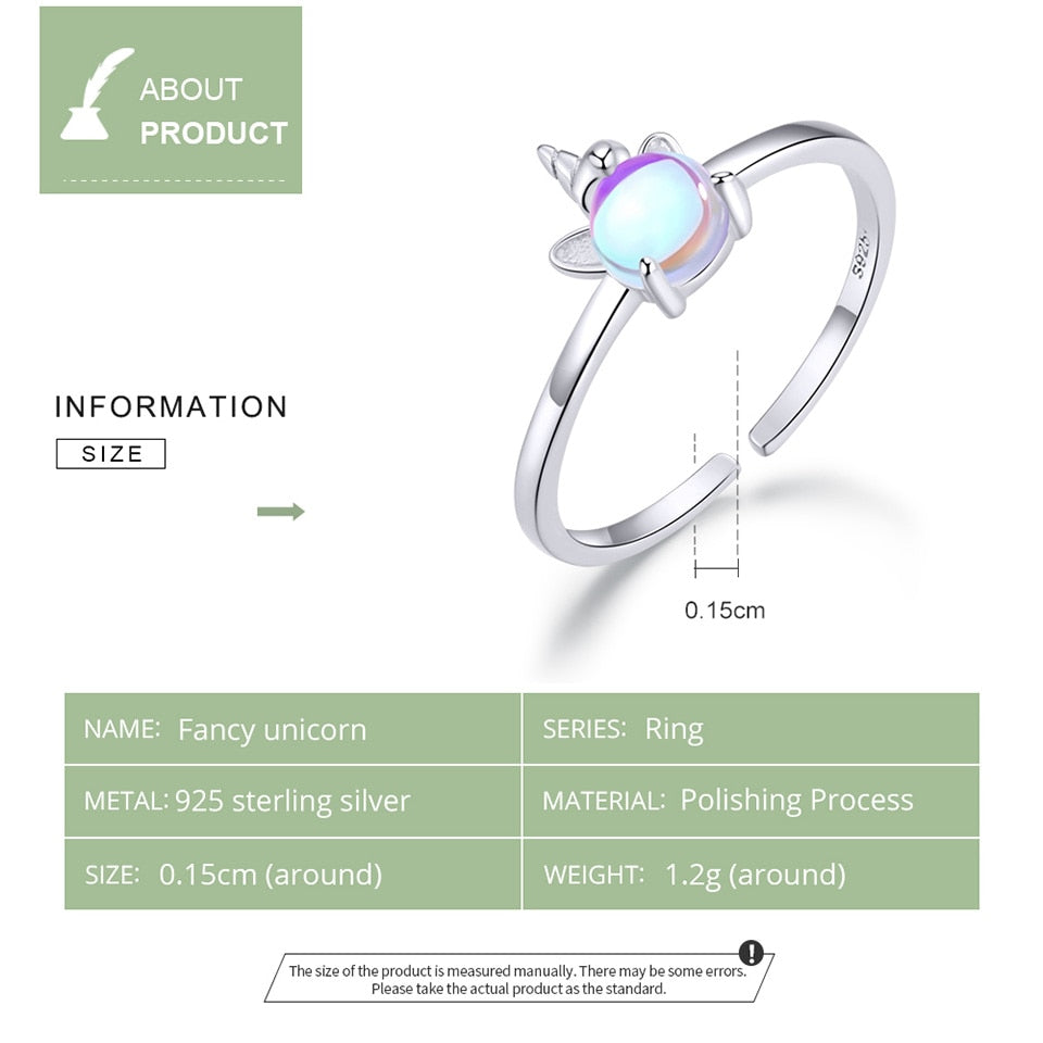 Unicorn Simulated Opal Ring – 925 Sterling Silver Adjustable Fantasy-Inspired (Women’s) - Promise Rings