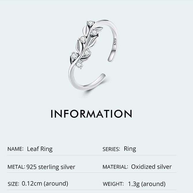 Adjustable Sterling Silver Leaf Ring – Sparkling Nature-Inspired Design (Women’s) - Promise Rings