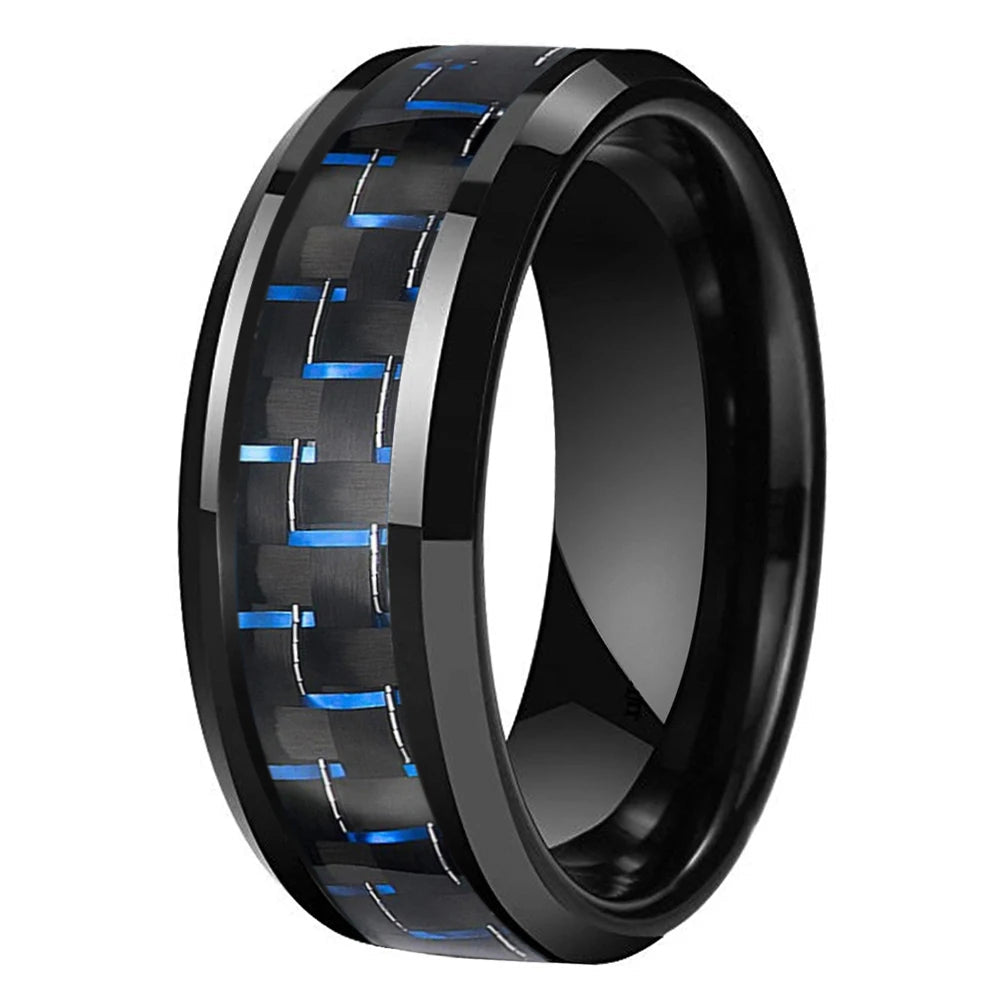 8mm Black Tungsten Ring – Blue Carbon Fiber Inlay (Men’s) - Promise Rings