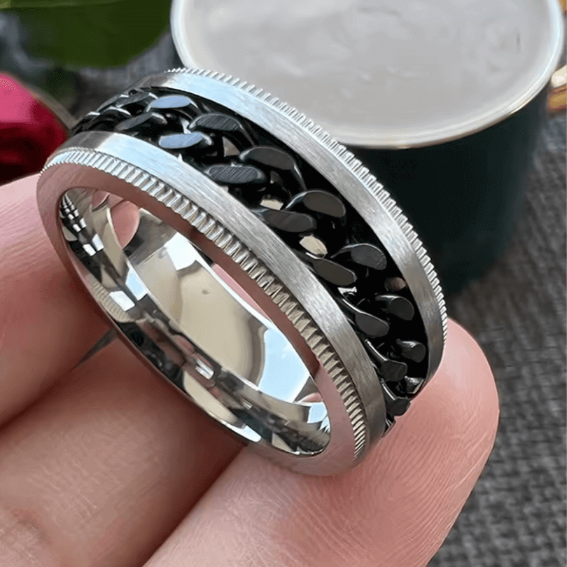 Spinner Chain Ring – Rotatable Fidget Design, Stainless Steel Comfort Fit (Men's, 7 Colors) - Promise Rings