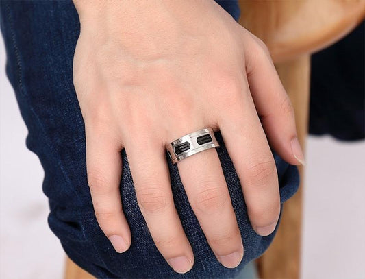 10mm Black Cables Stainless Steel Mens Ring - Promise Rings