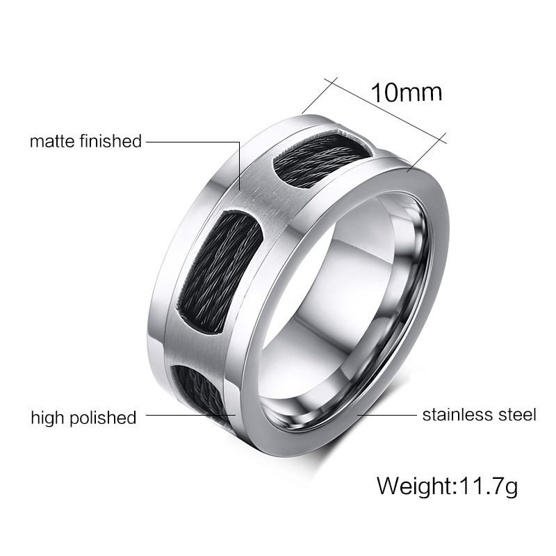 10mm Black Cables Stainless Steel Mens Ring - Promise Rings