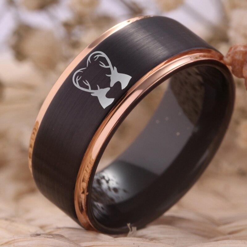 10mm Deer Heart Design Tungsten Unisex Ring - Promise Rings
