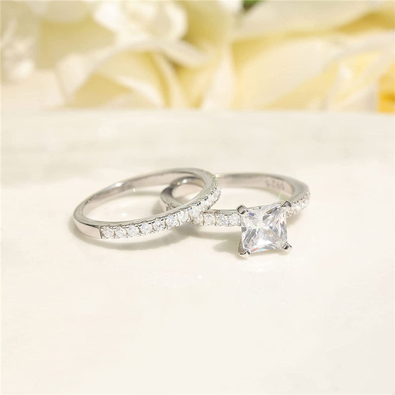 2.5CT Princess Square Cut CZ 925 Sterling Silver Women's Ring - Promise Rings