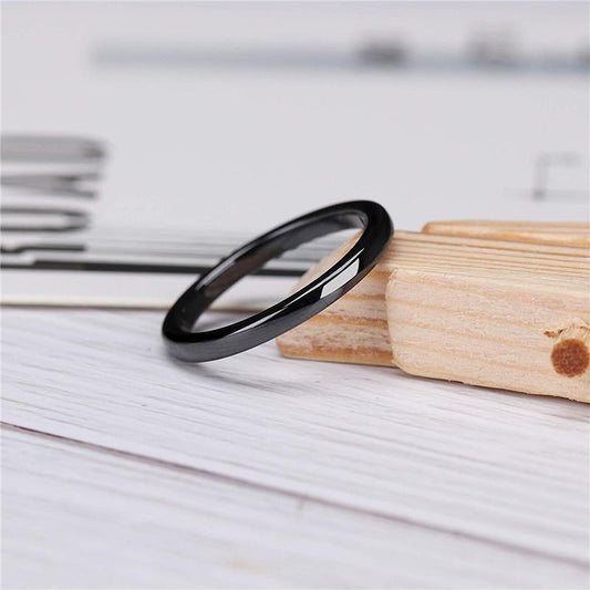 2mm Slim Black Smooth Ceramic Unisex Ring - Promise Rings
