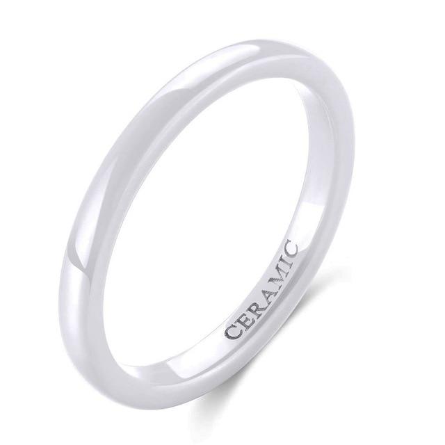 2mm Slim White Smooth Ceramic Unisex Ring - Promise Rings